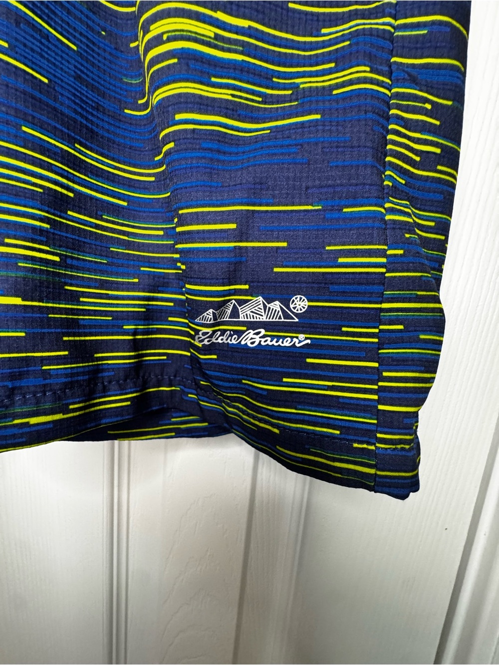 EUC Boys Swim Trunks in Navy & Lime Green Stripe Size L(14/16) - Picture 2 of 5